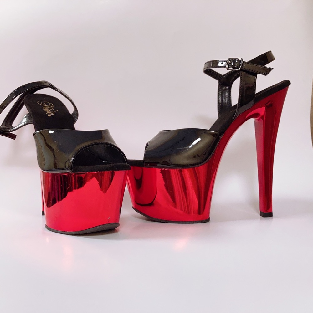 Pleaser 7" Black and red platform stripper shoes Fabulous!